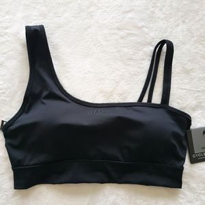 CYCLE HOUSE by Marika Asymmetric Medium Impact Black Sports Bra--NWT--XL